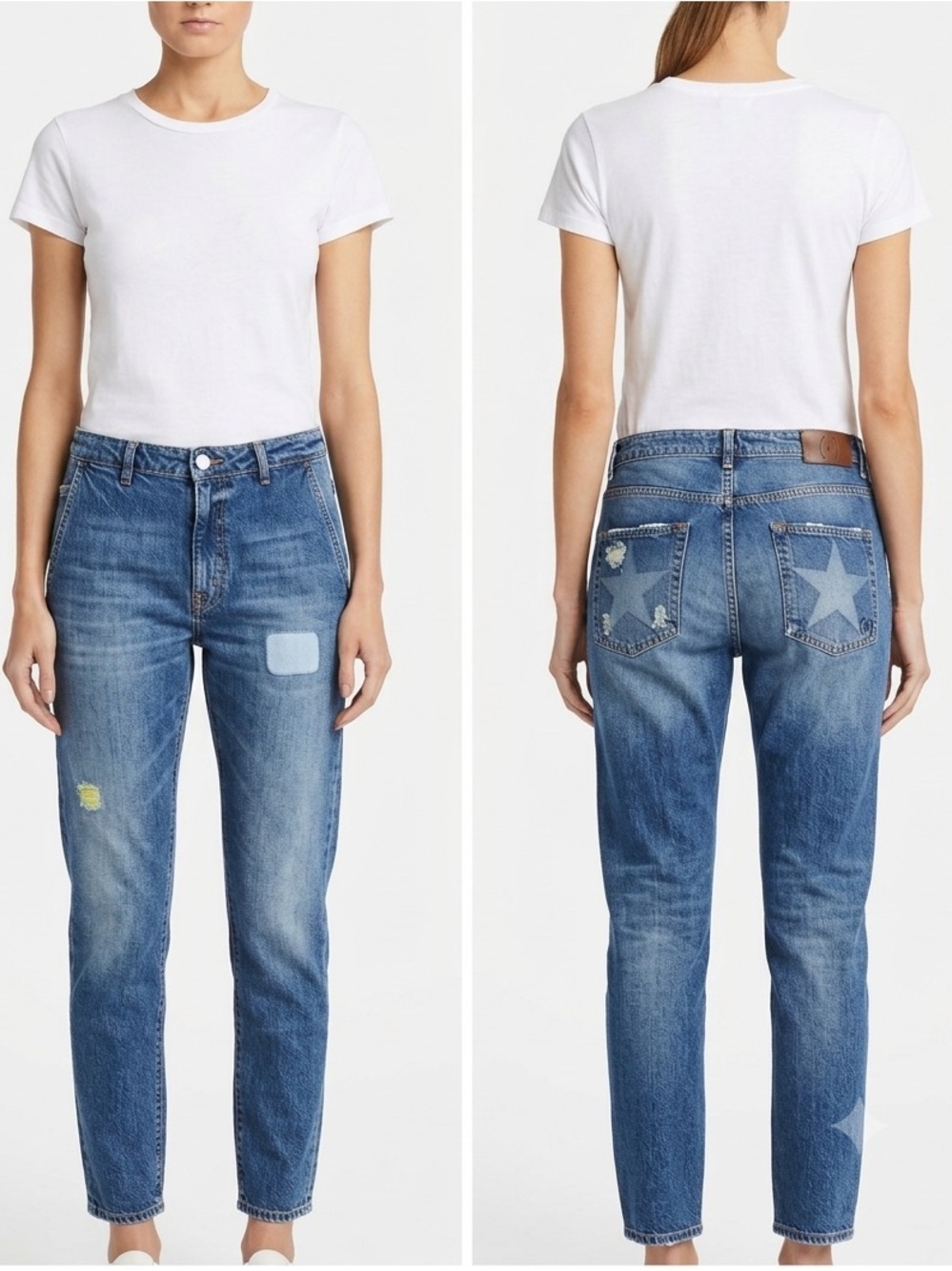 NWT + People Ilary Taperered Distressed Jeans Star Pockets Crop Sz 29